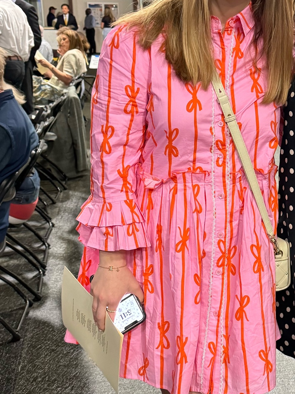 Ivy City Co Pink Shirt with Orange Bow Motif